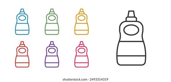Set line Dishwashing liquid bottle icon isolated on white background. Liquid detergent for washing dishes. Set icons colorful. Vector