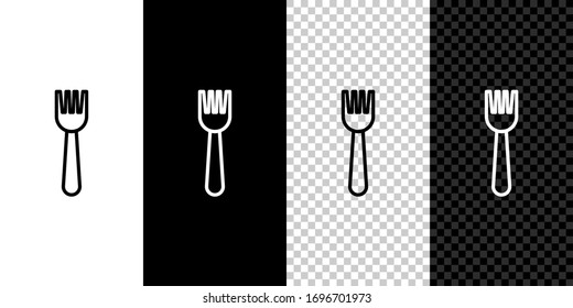 Set line Disposable plastic fork icon isolated on black and white background. Vector Illustration