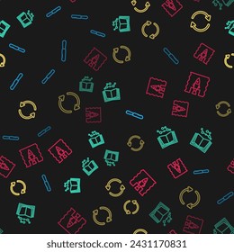 Set line Disposable plastic knife, Open book, Refresh and Stop ocean pollution on seamless pattern. Vector
