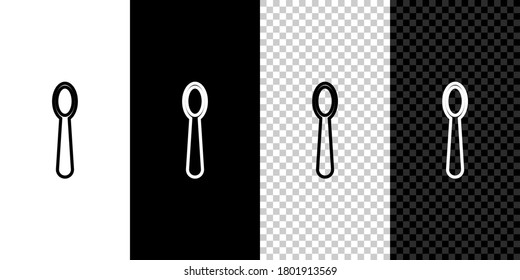 Set line Disposable plastic spoon icon isolated on black and white background. Vector Illustration