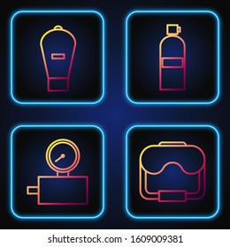 Set line Diving mask, Gauge scale, Lift bag and Aqualung. Gradient color icons. Vector