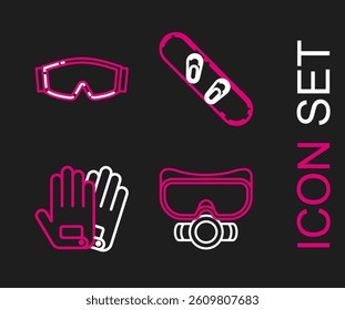 Set line Diving mask, Gloves, Snowboard and Ski goggles icon. Vector