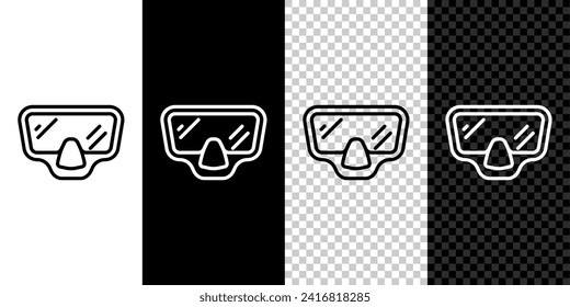 Set line Diving mask icon isolated on black and white, transparent background. Extreme sport. Diving underwater equipment.  Vector