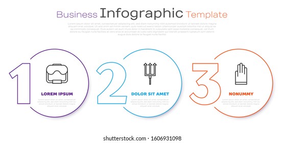 Set line Diving mask, Neptune Trident and Gloves. Business infographic template. Vector