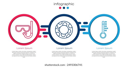 Set line Diving mask and snorkel, Rubber swimming ring and Meteorology thermometer. Business infographic template. Vector