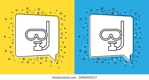 Set line Diving mask and snorkel icon isolated on yellow and blue background. Extreme sport. Diving underwater equipment.  Vector