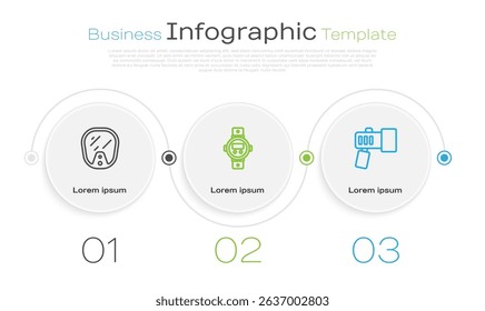 Set line Diving mask, watch and Flashlight. Business infographic template. Vector