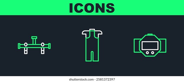 Set line Diving watch, Manifold and Wetsuit for scuba diving icon. Vector