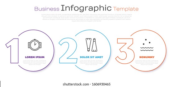 Set line Diving watch, Rubber flippers for swimming and Cold and waves. Business infographic template. Vector