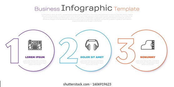 Set line DJ remote for playing and mixing music, Headphones and Grand piano. Business infographic template. Vector