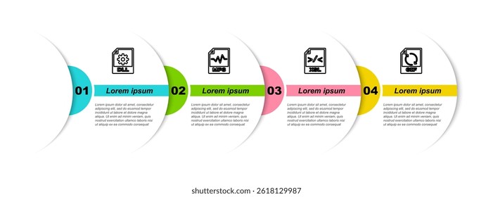 Defina o documento de arquivo DLL de linha, MP3, XSL e GIF. Modelo de infográfico comercial. Vetor