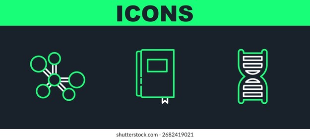 Set line DNA symbol, Molecule and Book icon. Vector