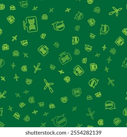 Set line DNA symbol, Wind turbine and  on seamless pattern. Vector