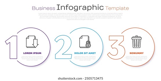 Set line Document with download, Document and lock and Trash can. Business infographic template. Vector