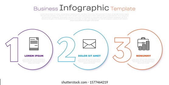 Set line Document, Envelope and Briefcase and coin. Business infographic template. Vector