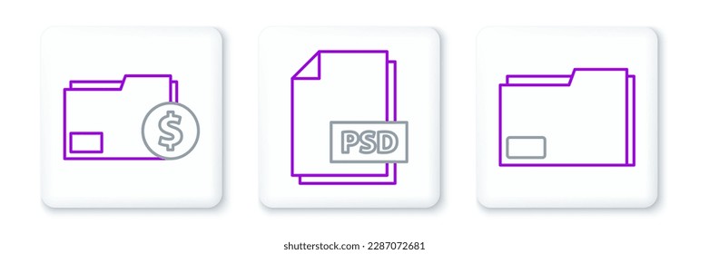 Set line Document folder, Finance document and PSD file icon. Vector