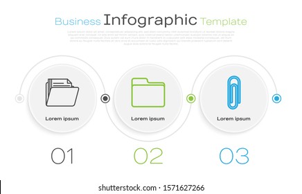 Set line Document folder, Document folder and Paper clip. Business infographic template. Vector