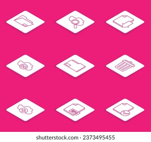 Set line Document folder, Search cloud computing, with download, Cloud and upload, Trash can, Add and EPS file document icon. Vector