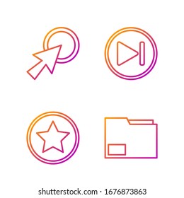 Set line Document folder, Star, Arrow cursor and Fast forward. Gradient color icons. Vector