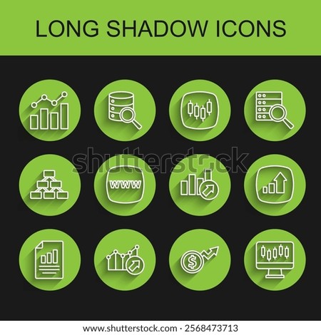 Set line Document with graph chart, Financial growth, dollar, Stocks market graphs, Website template,  and  icon. Vector