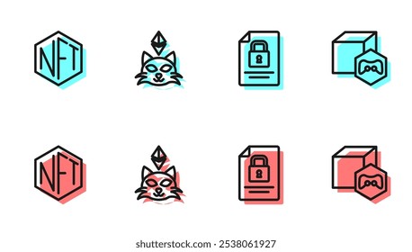 Set line Document and lock, NFT Digital crypto art,  and  icon. Vector