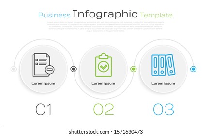 Set line Document with minus, Completed task and Office folders with papers and documents. Business infographic template. Vector