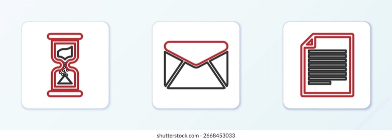 Set line Document, Old hourglass and Envelope icon. Vector