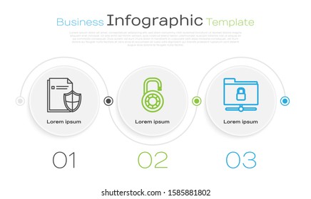 Set line Document protection concept , Safe combination lock wheel  and FTP folder and lock . Business infographic template. Vector