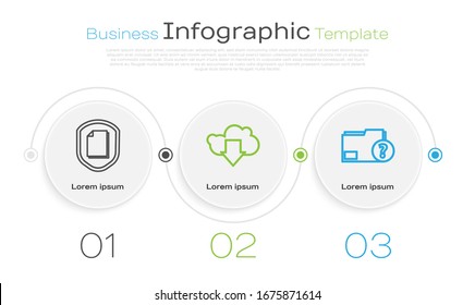 Set line Document protection concept, Cloud download and Unknown document folder. Business infographic template. Vector