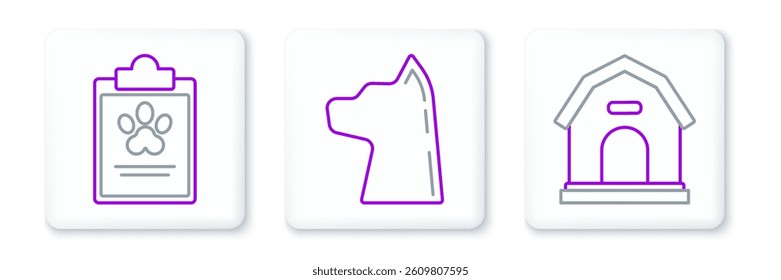 Set line Dog house, Clipboard with medical clinical record pet and Cat icon. Vector
