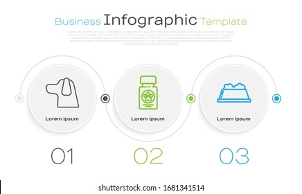 Set line Dog, Dog medicine bottle and pills and Pet food bowl. Business infographic template. Vector