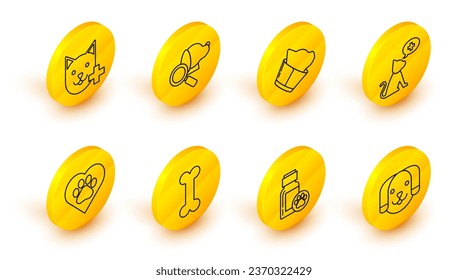 Set line Dog, medicine bottle, bone, Heart with animals footprint, Veterinary clinic symbol,  and  icon. Vector