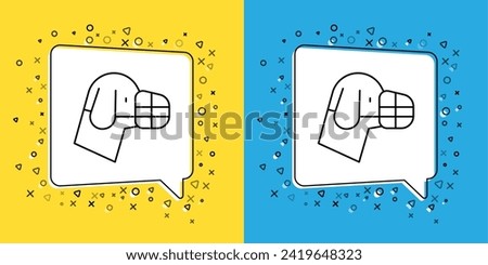 Set line Dog in muzzle icon isolated on yellow and blue background. Accessory for dog.  Vector