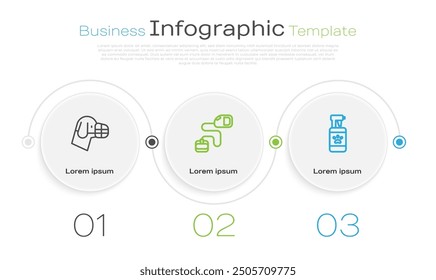 Fije la línea de perro en el hocico, correa retráctil del cordón y champú del animal doméstico. Plantilla de infografía de negocios. Vector