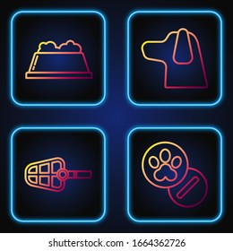 Set line Dog and pills, Dog muzzle, Pet food bowl and Dog. Gradient color icons. Vector