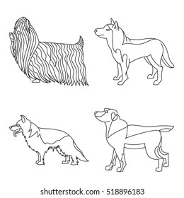 Set of line dog style. Terrier yorkshire and german shepherd, vector illustration
