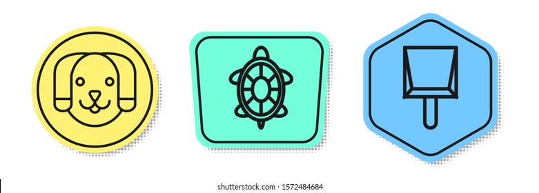 Set line Dog, Turtle and Dustpan. Colored shapes. Vector