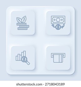 Set line Dollar plant, Stacks paper money cash, Pie chart and dollar and Credit card inserted. White square button. Vector