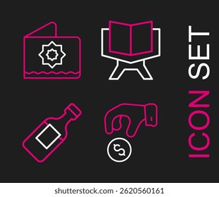 Dona o paga tu zakat, botella de agua, libro sagrado Corán e icono de estrella octogonal. Vector