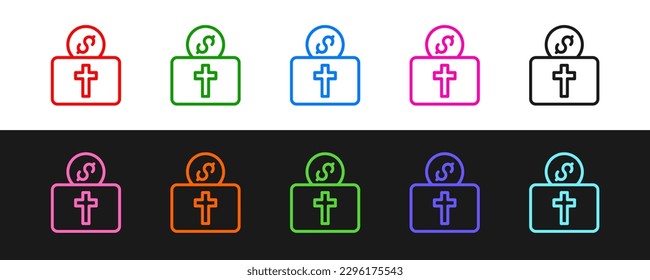 Set line Donation for church icon isolated on black and white background.  Vector