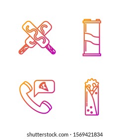 Set line Doner kebab, Food ordering pizza, Ice cream and Soda can. Gradient color icons. Vector