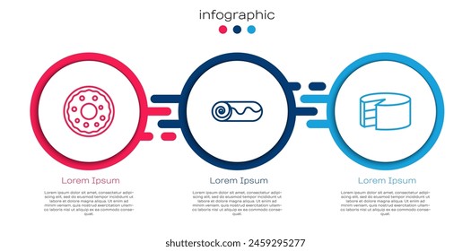 Set line Donut, Pastel de chocolate y Pastel. Plantilla de infografía de negocios. Vector