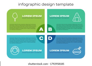 Set line Donut, Cotton candy, Rice in bowl with chopstick and Onigiri. Business infographic template. Vector