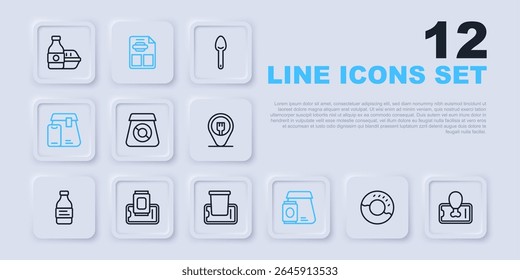 Set line Donut, Food ordering mobile, Online food, Restaurant cafe menu and  icon. Vector