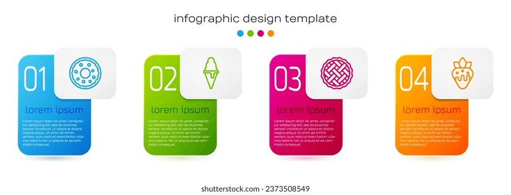 Set line Donut, Ice cream in waffle cone, Homemade pie and Strawberry chocolate. Business infographic template. Vector