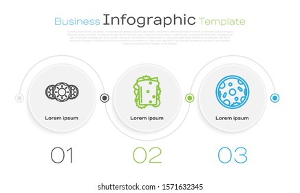 Set line Donut with sweet glaze, Sandwich and Pizza. Business infographic template. Vector
