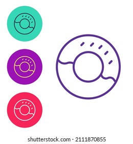 Set line Donut with sweet glaze icon isolated on white background. Set icons colorful. Vector
