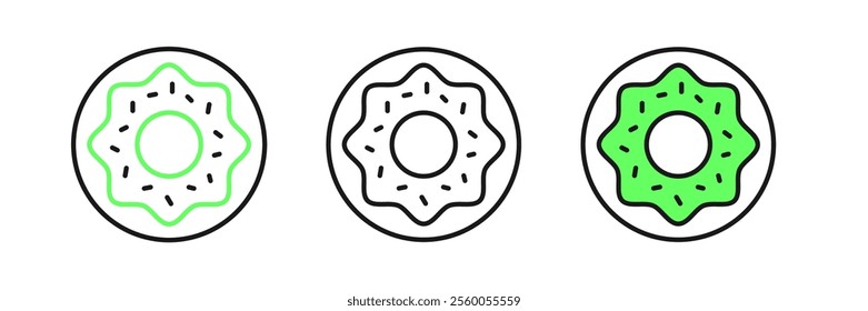 Set line Donut with sweet glaze icon isolated on white background.  Vector