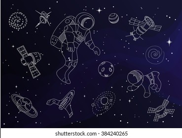 Set of line doodle space objects
