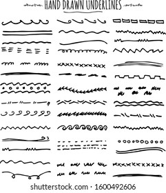 Set of Line Doodles, Scribble, Underlines.Set of Underline Strokes in Doodle Style Various Shapes